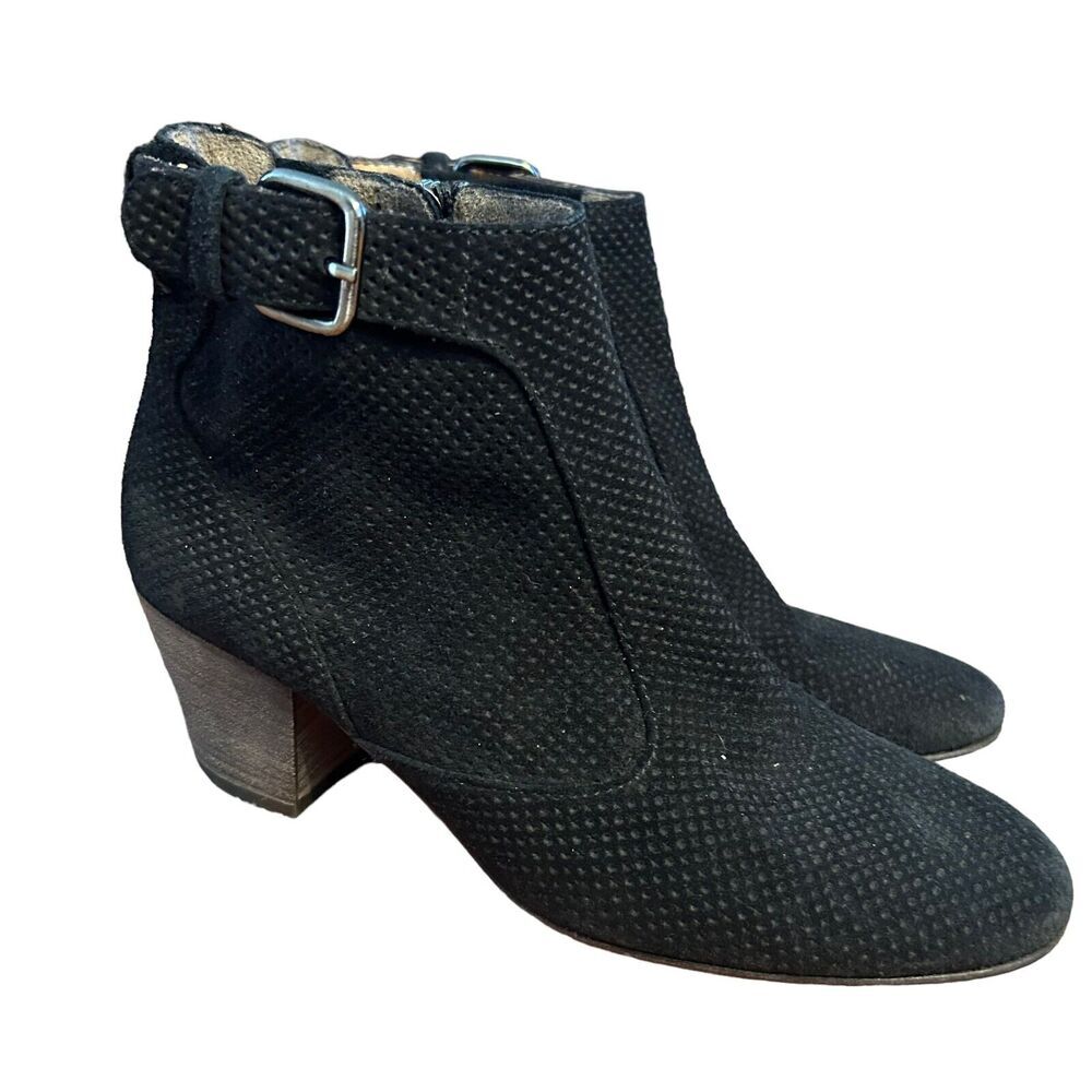 AQUATALIA Ankle Bootie Size 6 Women "France" Perforated Black Suede Leather